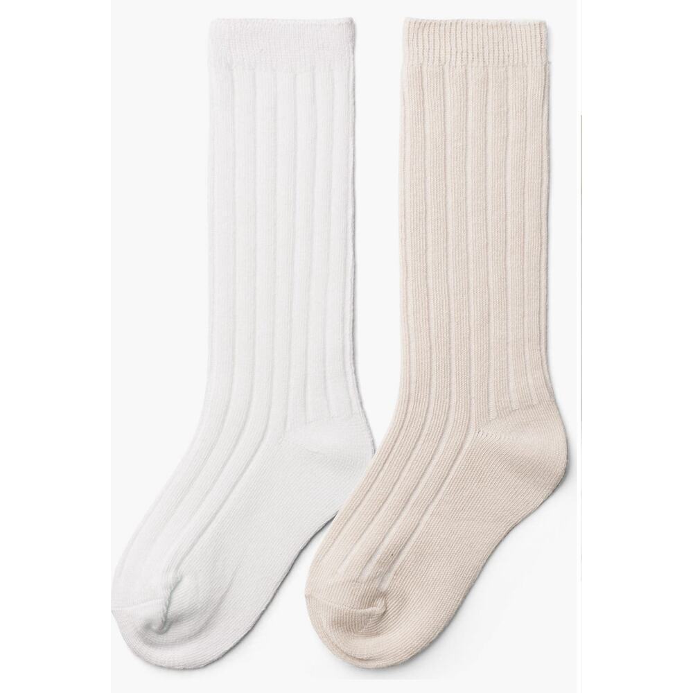 Goumi 2pk knee high socks white & beige NWT Large 6-8‎